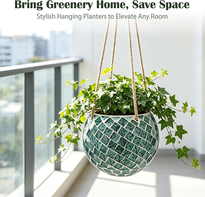 Ceramic Hanging Planter Mosaic Hanging Flower Pot Small Plant Pot for Indoor Plant Disco Ball Planter with Drainage