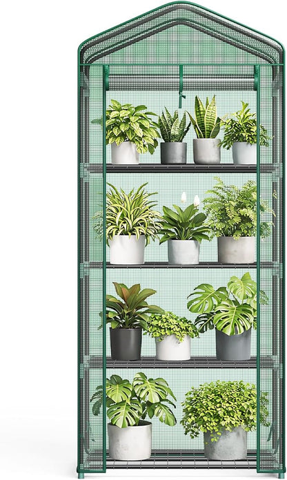 Sweetcrispy Mini Greenhouse with Roll-up Zipper Door Durable PE Cover, 27"x19"x63" 4 Tier, Small Greenhouse for Outdoors Indoor Balcony, Porch, Garden, Patio, Backyard Green Houses, Green