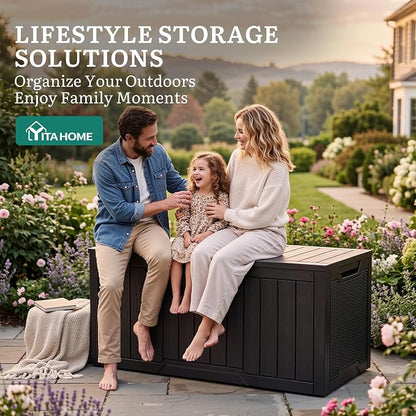 YITAHOME 100 Gallon Outdoor Storage Box | Large Water Resistant Resin Deck Box, Indoor Outdoor Lockable Storage Container for Patio, Garden, Cushions, Tools, Equipment