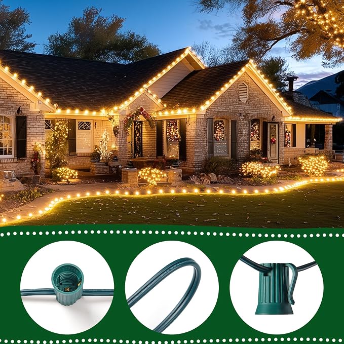 Minetom C9 Clear Christmas String Lights, 100FT Waterproof Christmas Lights | Vintage Outdoor String Lights with 100 Clear Bulbs for Patio Backyard Roofline Garden Holiday Indoor Home Decor, Green Wire