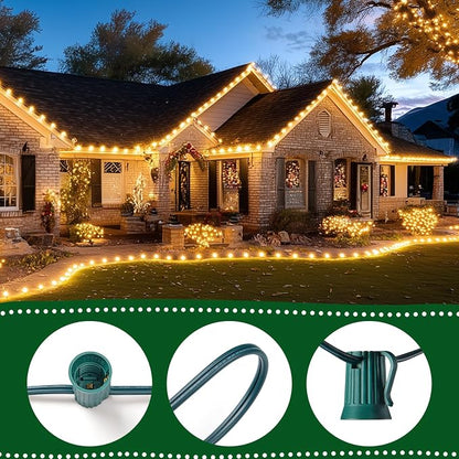 Minetom C9 Clear Christmas String Lights, 100FT Waterproof Christmas Lights | Vintage Outdoor String Lights with 100 Clear Bulbs for Patio Backyard Roofline Garden Holiday Indoor Home Decor, Green Wire