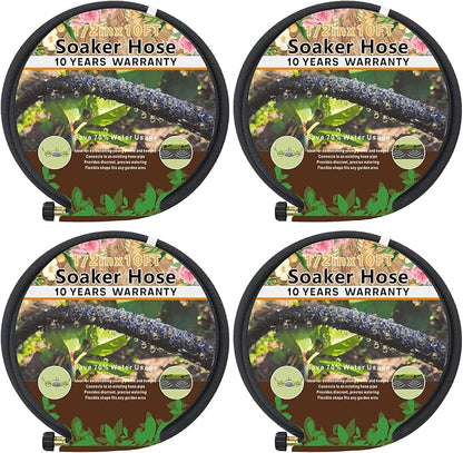 4-Pack Soaker Hose for Garden 10 Ft, Short Soaker Hoses 40 Ft, Rubber Garden Hose for Watering, Heavy Duty Drip Irrigation Hoses System (10 feet 4-Pack)