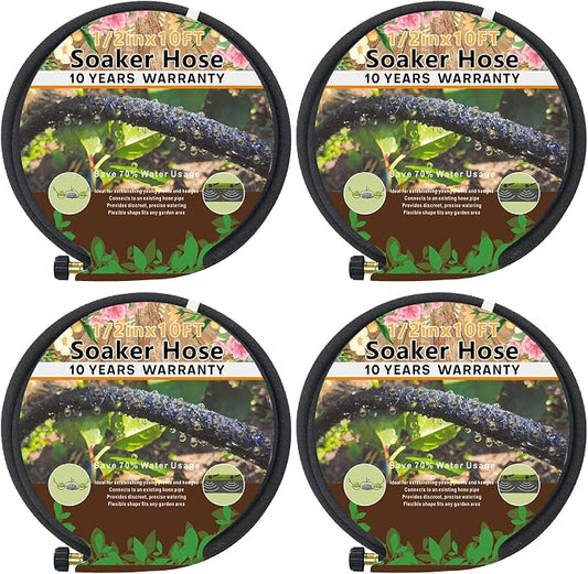 4-Pack Soaker Hose for Garden 10 Ft, Short Soaker Hoses 40 Ft, Rubber Garden Hose for Watering, Heavy Duty Drip Irrigation Hoses System (10 feet 4-Pack)
