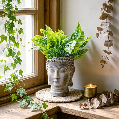 Buddha - Face Flower Pot - Head Planters - Garden Statue - Cactus Succulents Planter Pot Indoor Outdoor Planter with Drainage Hole Unique Garden Farmhouse Decor 6.25*6.5*8.25 Inch Newman House Studio