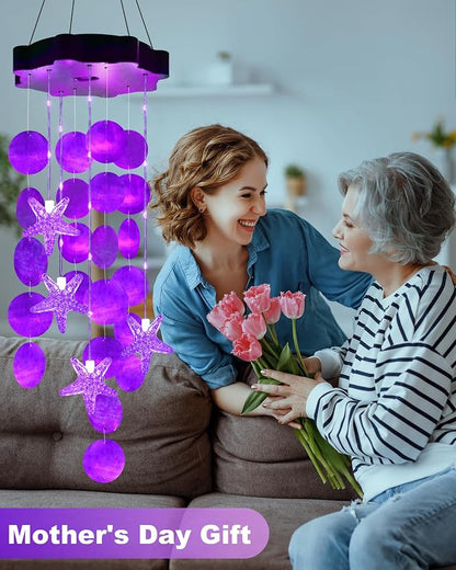 Toodour Solar Wind Chimes for Outside, Shells Light Gifts for Mom Grandma Women Wife Girls, Waterproof Solar Outdoor Decorative Mobile Light for Holiday Garden Porch Yard Outdoor Decor (Purple)