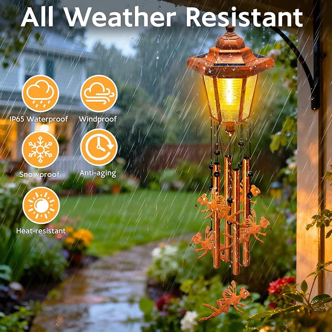 Large Solar Moon Fairy Wind Chimes, Gifts for Women Mom Grandma Wife Sister Daughter Neighbor, Classic Bronze Wind Chimes with Wind Catcher, Solar Decor Lights for Outdoor Garden Patio Porch Window
