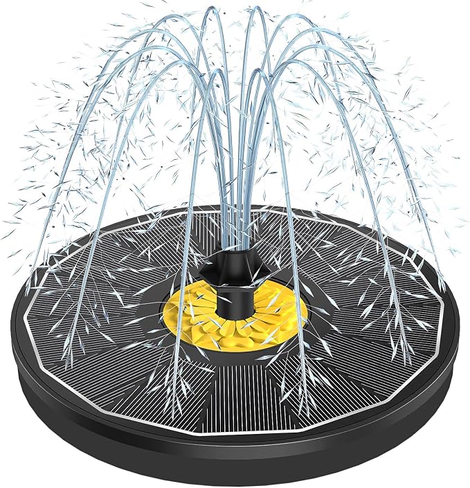 Yzert Solar Bird Bath Fountains,3.5W Glass Panel Solar Fountain Pump for Bird Bath No Battery,Solar Water Fountain Outdoor with 4 Fixed Pipes 7 Nozzles(Black)
