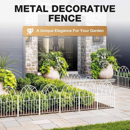 25 Pack White Decorative Garden Fence Panels - 26.41Ft Arched Landscape Border Rustproof No-Dig Animal Barrier Fence Panels for Yard Edging Flower Bed Patio Dog Run Area&Outdoor