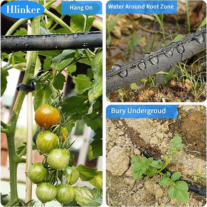 Hlinker Flat Soaker Hose 50 200 FT for Garden Beds, 200FT 1/2" Linkable Consistent Drip Irrigation Hose Save 80% Water, Leakproof Heavy Duty Double Layer Sprinkler Hose
