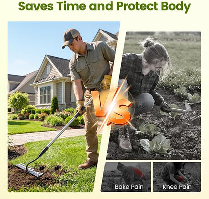 Iron Weeding Rake with Long Handle - Upgraded Rake 8 Teeth Weed Puller Tool, Heavy Duty Manual Weeder Remover Tool for Weeding, Cultivating & Soil Aeration