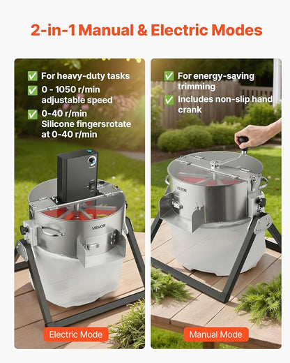 VEVOR Electric Bud Leaf Trimmer, 2-in-1 Manual & Electric, 16 in Bud Trimmer with Sharp Stainless Steel Blades, Bracket Type Wet Dry Hydroponic Cutting Machine with Dry Grate, for Plant Buds Flowers
