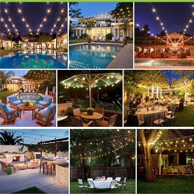 Banord Outdoor String Lights Commercial Grade 96ft Waterproof with 30 S14 Shatterproof Dimmable LED Bulbs, Heavy Duty Hanging Lights for Patio Garden Backyard Decoration, 2W 2x48ft Strands