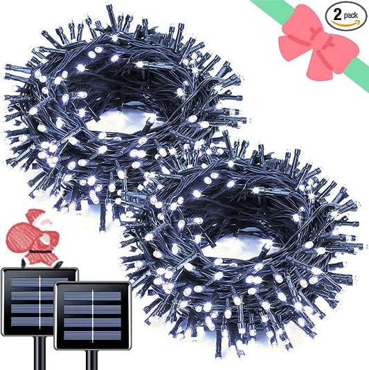 JMEXSUSS 2 Pack Solar String Lights Outdoor, Total 66 FT 200 LED, White | Waterproof, 8 Modes Solar Christmas Lights for Outside Patio Christmas Tree Garden Yard Xmas Decorations