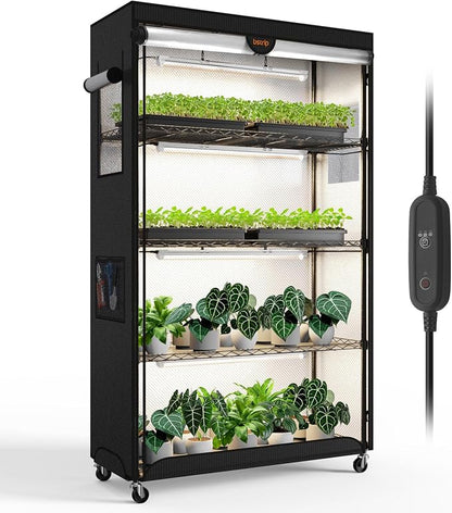 Bstrip Indoor Greenhouse with Grow Light, Plant Shelf with Oxford Fabric Grow Tent , Indoor Greenhouse Cabinet for Indoor Plant, Seed Starting, Seed Tray, 35.4"x13.8"x59"