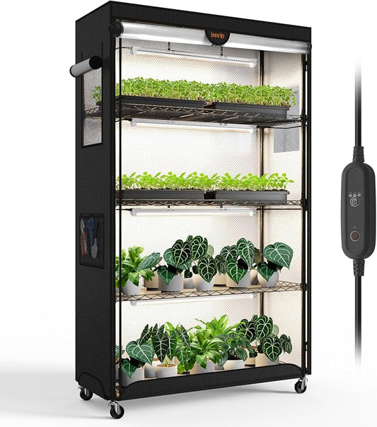 Bstrip Indoor Greenhouse with Grow Light, Plant Shelf with Oxford Fabric Grow Tent , Indoor Greenhouse Cabinet for Indoor Plant, Seed Starting, Seed Tray, 35.4"x13.8"x59"