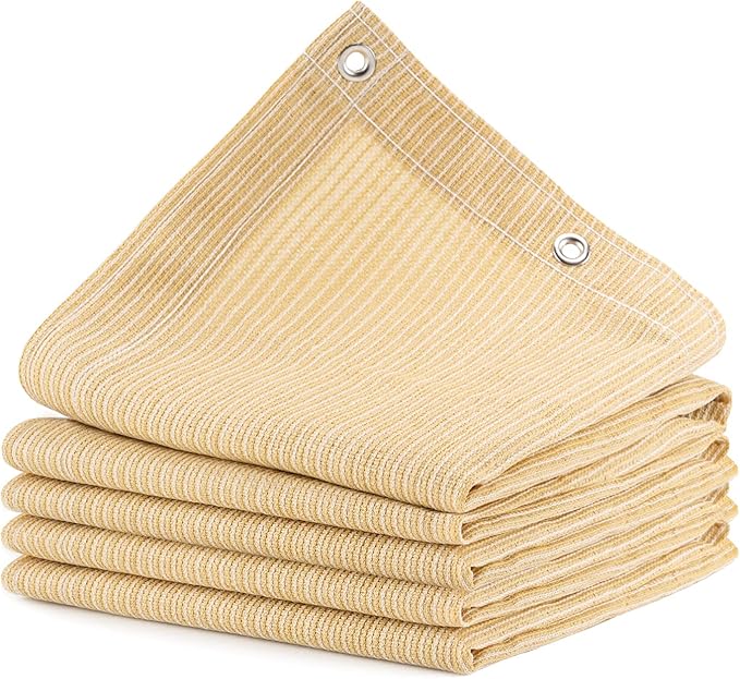 90% Outdoor Sun Shade Cloth, 6' x 8', Pergola, Deck, and Backyard Patio Sunshade with UV Protection, Heat Resistant HDPE Material, Reinforced Grommets (6x8 FT, Wheat)