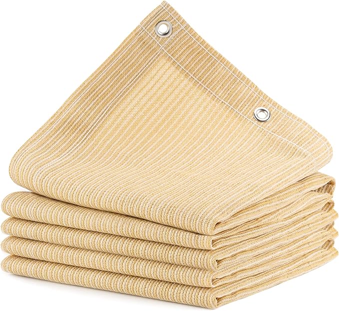 90% Outdoor Sun Shade Cloth, 10’ x 20’, Pergola, Deck, and Backyard Patio Sunshade with UV Protection, Heat Resistant HDPE Material, Reinforced Grommets (10x20 FT，Wheat)