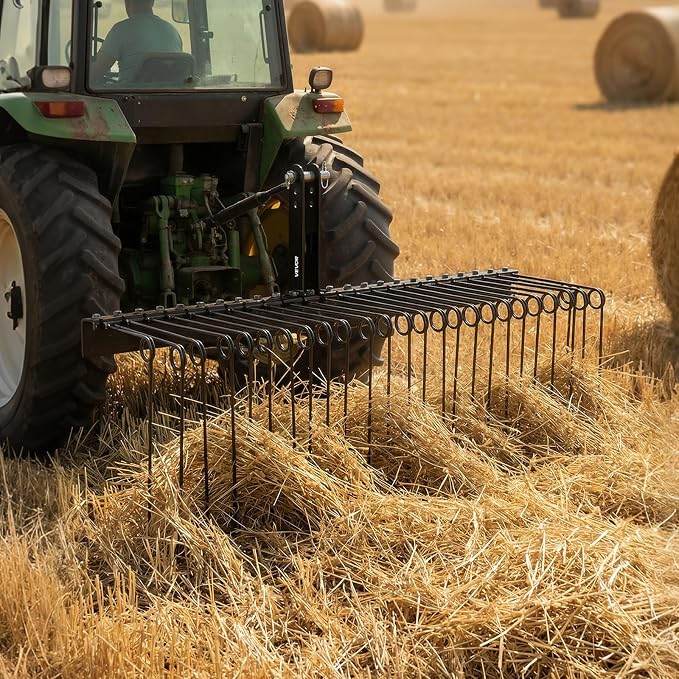 VEVOR 60 in Tow Behind Landscape Rake, 3 Point Hitch Lawn Dethatcher Rake, 26 Spring Steel Tines, for Category 1 Tractors, Heavy Duty & Rust-Resistant Rakes Tractor Attachments for Leaves Pine Needles