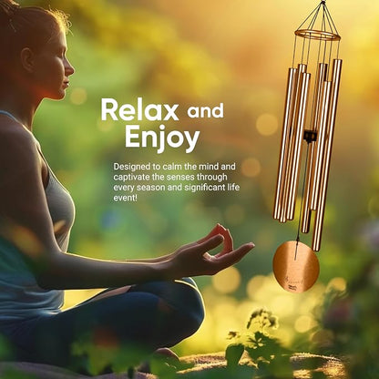 Nature’s Melody Aureole Tunes Wind Chimes – Outdoor Windchime with 6 Tubes, 100% Rustproof Aluminum, Powder Finish & S Hook Hanger for Sympathy, Memorial Gift or Zen Garden (Bronze, 42")