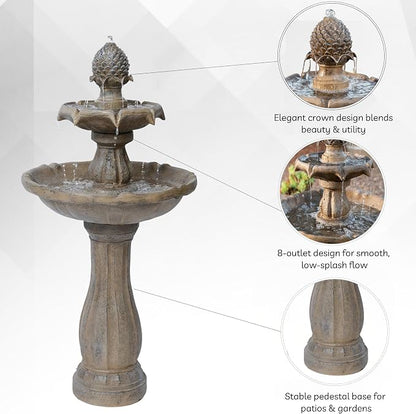 XBrand 44" Solar Powered Outdoor 2-Tier Cascading Water Fountain, Fiberglass Resin Garden & Patio Solar Fountain, Beige