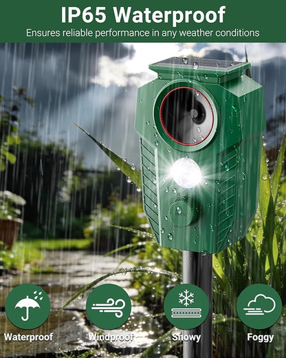 Keep Deer & Cats Away – Solar Ultrasonic Deer Repellent Devices with Motion Sensor & LED Flashing Lights, Waterproof Animal Repeller Outdoor for Yard, Garden & Lawn