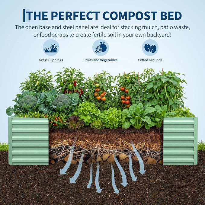Garvee 2PCS 8x4x2ft Galvanized Raised Garden Bed, Outdoor Planter Box | 0.5mm Thick Steel Raised Garden Kit, 24in Deep. For Vegetables, Herbs & Flowers. Rust-resistant, Easy DIY Assembly, Green