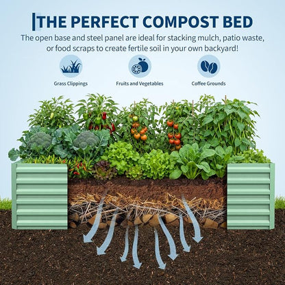 Garvee 2PCS 8x4x2ft Galvanized Raised Garden Bed, Outdoor Planter Box | 0.5mm Thick Steel Raised Garden Kit, 24in Deep. For Vegetables, Herbs & Flowers. Rust-resistant, Easy DIY Assembly, Green