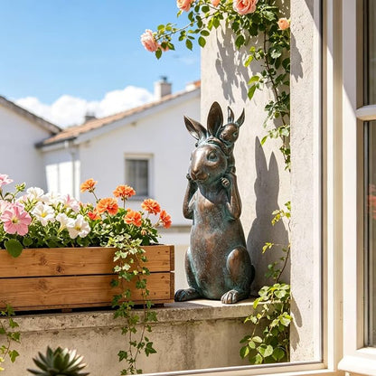 Rabbit Garden Statues Bunny Decorations - Easter Bunny Father with Baby Figurine Easter Gift Dark Gray Garden Spring Bunny Sulpture for Yard Framhouse Outdoor Décor 7*5.25*15.25 in Newman House Studio