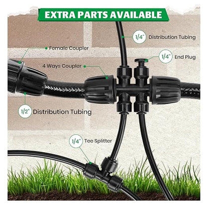 Bonviee 20-Pack 1/4-Inch Quick-Connect Adjustable Drip Emitters, Vortex | Push-to-connect stakes provide adjustable 360-degree watering for pots, lawns, vegetable beds, and garden layouts.