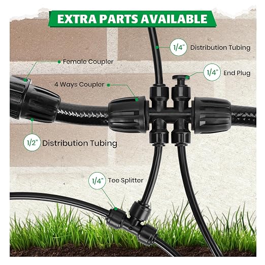 Bonviee 40-Pack 1/4-Inch Quick-Connect Adjustable Drip Emitters, Vortex | Push-to-connect stakes provide adjustable 360-degree watering for pots, lawns, vegetable beds, and garden layouts.