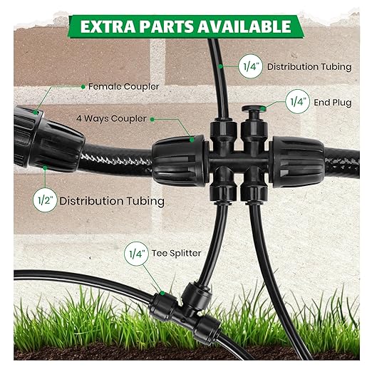 Bonviee 40-Pack 1/4-Inch Quick-Connect Adjustable Drip Emitters, Stream | Push-to-connect stakes deliver targeted watering for vegetables, shrubs, flower beds, and garden plants.