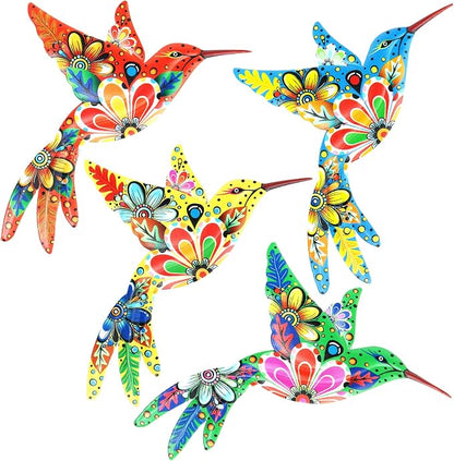 Cruis Cuka Outdoor Metal Wall Art Garden Decor for Outside Colorful Hummingbird Fence Art - (Set of 4,ColorF)