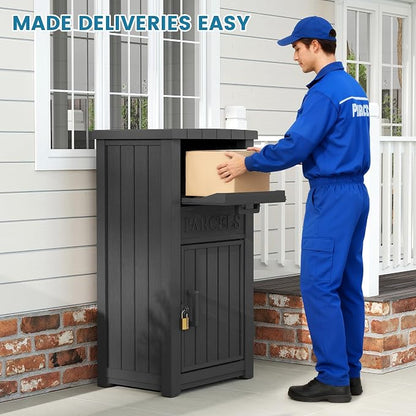 Package Delivery Box for Outside, Large Lockable & Weatherproof Anti-Theft Large Parcel Drop Box for Porch, Curbside, House Storage, Classic Black(60 Gallon)