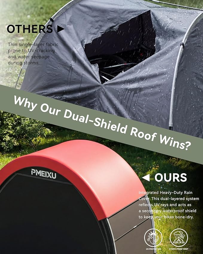 Upgraded Bike Storage Shed Tent, 210D Oxford Fabric PU4000 Waterproof Bicycle Shed, 53" High-Clearance Outdoor Shelter for 2-3 Bikes, Portable Storage for Motorcycles Garden Tools