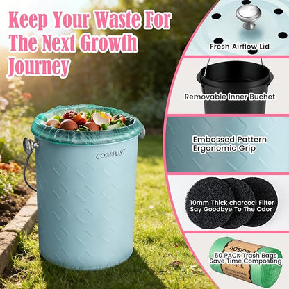 AOSION Countertop Compost Bin Kitchen,Odorless Indoor Compost Bin with Lid | 1 Gallon Composter Container,Removable Inner Bucket,50 Compost Bags,2 Carbon Filters,ideal for food scraps,coffee grounds