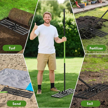 Seeutek Lawn Leveling Rake, 35” x 10” Ground Leveler | with 6.5FT Alloy Steel Handle Rakes for Lawns, 0-180° Adjustable Ground Leveler Tool for Yard, Level Soil Sand Dirt Surfaces