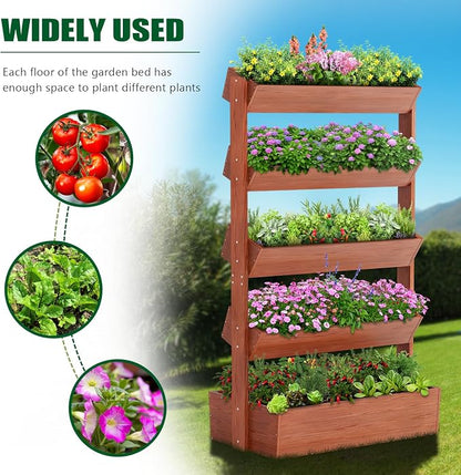 SUNYRISY 5 Tiers Vertical Raised Garden Bed Planter Outdoor, Freestanding Wooden Garden Tiered Planter Box Stand for Planting Herbs Flowers Vegetables Outdoor Gardening