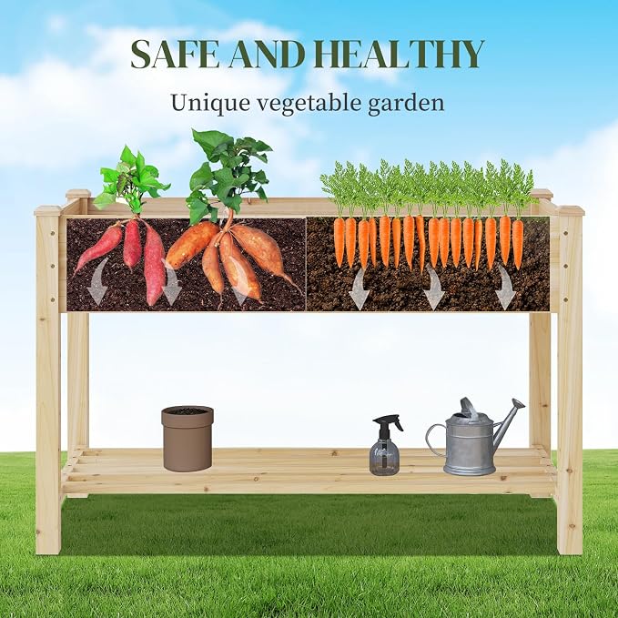 Wooden Raised Garden Bed, Planter Box with Legs, Raised Planter -Grow Herbs and Vegetables Outdoors – Naturally Rot-Resistant - Unmatched Strength Lasts Years (Natural-M)