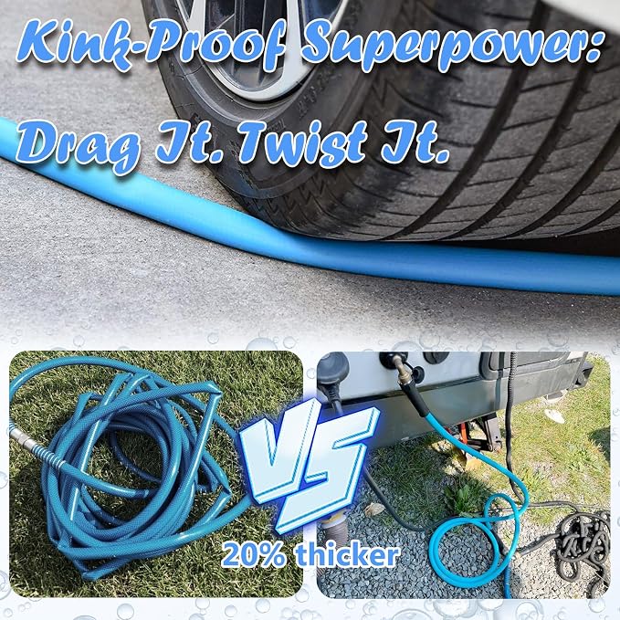 Cupohus RV Water Hose 50FT with Strain Relief Ends, Kink-Resistant Drinking Water Hose, 5/8''ID Potable Food Grade Hose with Storage Strap for RV, Marine, Camper, Truck, Car, Garden