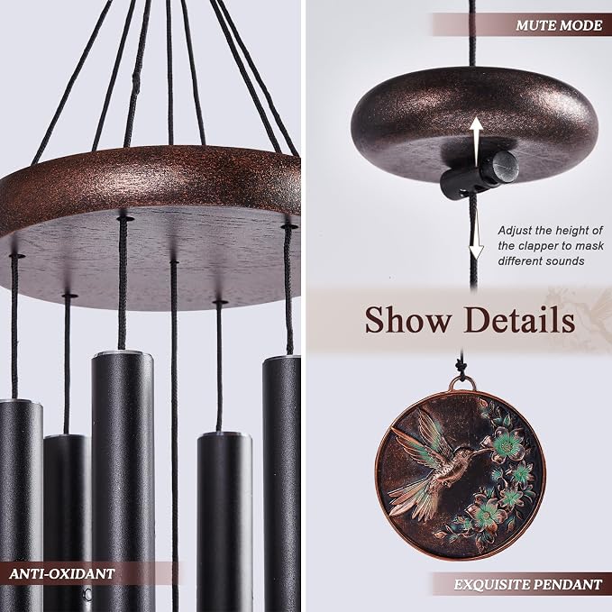 Wind Chimes for Outside 34" Vintage Hummingbird Memorial Wind Chimes Outdoor for Garden Patio Porch Decoration Birthday Memorial Sympathy Gift for Loved One Mom Dad Grandpa Grandma Friends