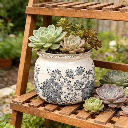 Flower Pots Planters for Indoor Plants Ceramic Plant Pots with Drainage 6.1 Inch Vintage Ceramic Pots for Plants Outdoor Home Garden Decor, Vintage Gray Bloom