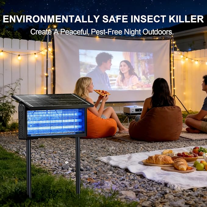Solar Bug Zapper Outdoor 18W | 9600mAh, 365–395nm UV, Dusk-Dawn Sensor, IPX5 Waterproof, 20ft Cord, Indoor & Outdoor for Home, Patio, Garden, Deck, Camping