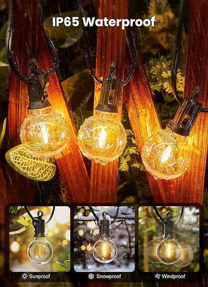 Outdoor String Lights – 50ft Connectable Patio Lights with 52 G40 LED Plastic Bulbs (2 Spare) Outside Vintage Hanging Light for Backyard Bistro Balcony Porch Party Wedding, E12, 2200K, Black