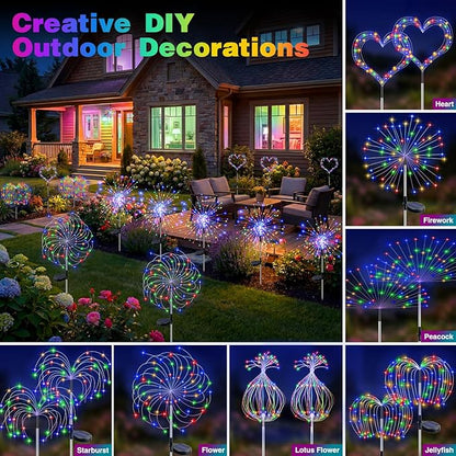 btfarm 6 Pack Solar Garden Lights Outdoor, 8 Modes Firework Lights Solar Powered, Waterproof Twinkle Fairy Light Outside for Yard Patio Pathway Pool Christmas Party Decorative, Multicolor