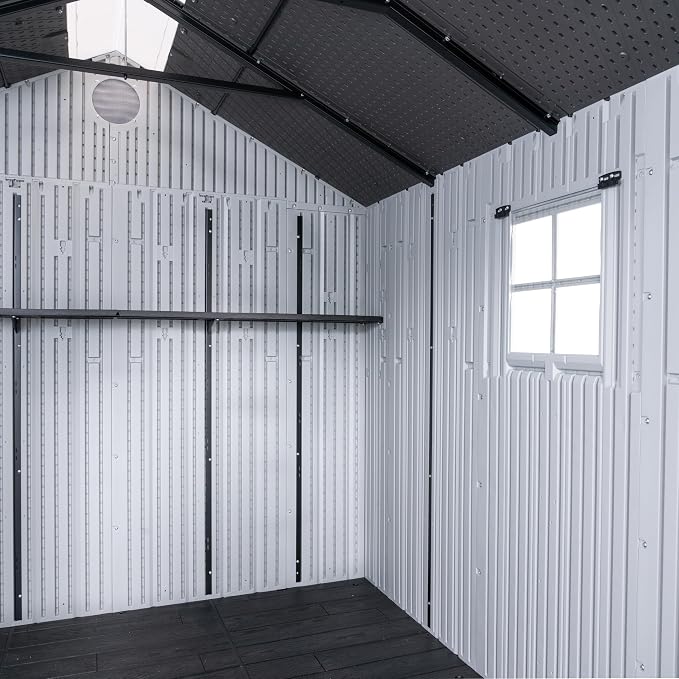 Lifetime Outdoor Storage Shed, 8x10 Ft, Gray, Resin Tool Shed with Lockable Doors and Steel-Reinforced Walls