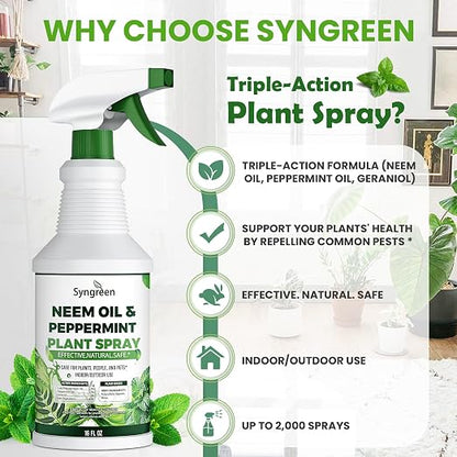 Neem Oil Spray for Plants with Peppermint Oil– Gentle Leaf Maintenance for Indoor and Outdoor Greenery, 16oz
