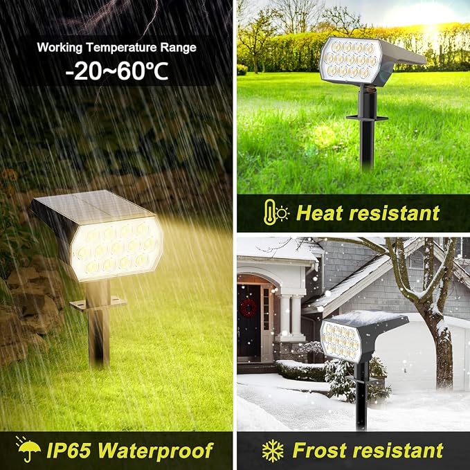 Solar Spot Lights Outdoor, 6 Pack Outdoor Solar Lights for Yard, 4 Lighting Mode Solar Landscape Spotlights with Auto On/Off, Waterproof IP65 Wall Lights for Garden, Walkway (65 LED, Warm White)