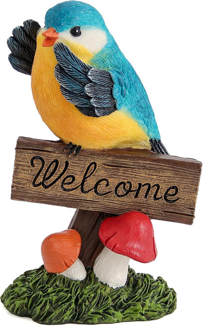 Bird Decor for Garden Statues,Bird Figurines Welcome Sign for Outdoor Decorations,Birds Decorative Outdoor Statue for Garden Patio Yard Lawn Home Shelf Decor,Gardening Gifts for Birds Lovers Women