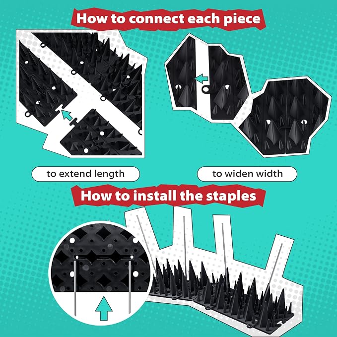 15 Pack Upgraded Bird Deterrents for Outside Patio - Balcony Pigeon Deterrent with 2400 Spikes to Keep Birds Away. Anti Bird Spikes for Pigeons and Other Small Birds, Crows, Woodpecker Deterrents