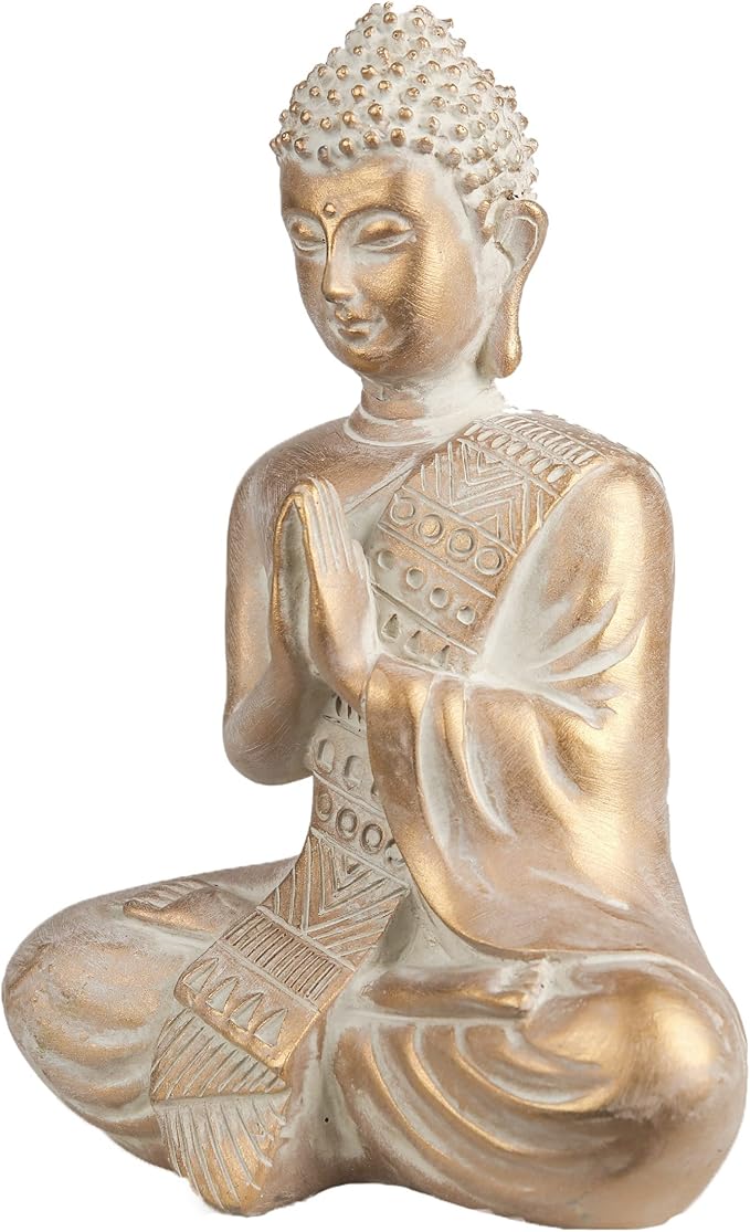 TERESA'S COLLECTIONS Buddha Statue Indoor for Zen Decor, Meditation Buddha Home Decor for Spiritual Room, Boho Gold Statue Resin for Office Table Living Room Home Decorations Gifts for Mom, 6.3"